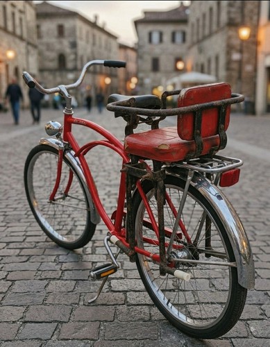Vintage red metal pedal car - red,