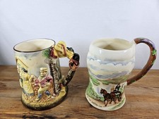VINTAGE MUSICAL TANKARDS CROWN DEVON & FIELDINGS CERAMIC JUGS BOTH WORKING 17CM