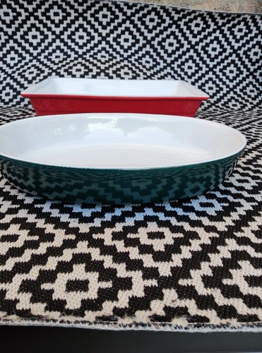 Vintage oval green stoneware - oval,