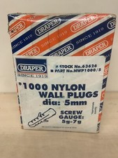 1000 DRAPER  NYLON WALL PLUGS 5MM SCREW GAUGE: 5G-7G BRAND NEW PACK