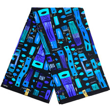 African Fabric Print Ankara Yards 100% Cotton Blue Black Sewing Material