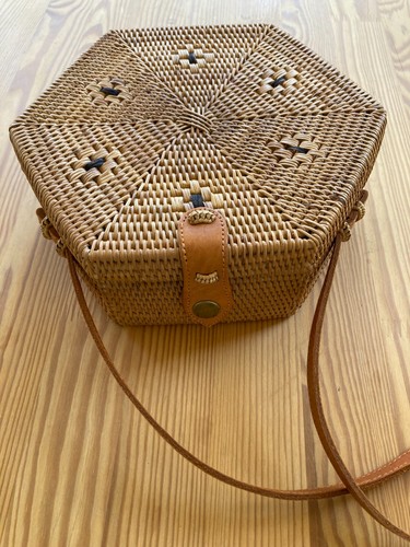 Rattan hexagon crossbody bag - rattan,