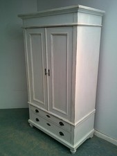 A Lovely Painted White Antique / Old Pine Victorian 1 Piece Wardrobe