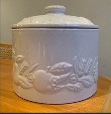 Vintage M&S St Michael White Embossed Harvest Themed Storage Jar With Lid VGC