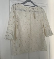 River island cream lace blouse 3/4 sleeve  new size 14 button back 