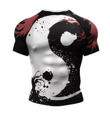 Jiu Jitsu MMA BJJ Short Sleeve Rash Guard Yin Yang Red White Black