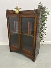 Antique Oak Glazed Bookcase Cabinet – Small Display Cupboard with Glass Doors