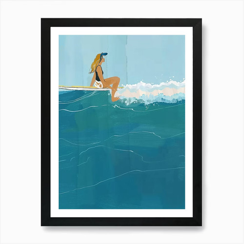Surfer girl art print framed - surfer,