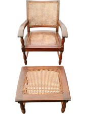 Pier Colonial/Plantation Style Cane Back Armchair with Ottoman Set PPWH