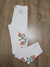 Topshop Moto Women's White Floral Embroidery Jeans Waist 28 Leg 30 Used