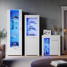 High Gloss Living Room Furniture Set LED White Display Cabinet Storage Sideboard