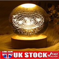 Luminous Crystal Ball LED Night Light Saturn Solar System 3D Moon Table Lamp USB