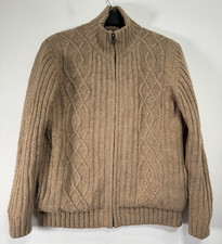 M&S North Coast Cardigan Mens Medium Brown Chunky Cable Knit Full Zip Wool Blend