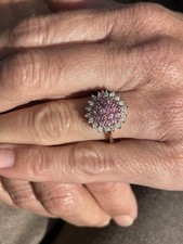 9ct Rose Gold Pink Topaz & Diamond Exceptional Large Cluster Ring 4.1g