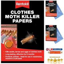 RENTOKIL CLOTHES MOTH KILLER PAPERS STRIPS KILLS MOTH ADULTS' LARVAE EGGS UK