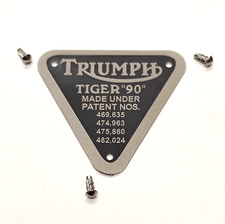 Triumph Tiger 90 Aluminium Timing Cover Patent Plate c/w 3 Rivets E4016