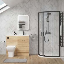 Oak 1100mm Vanity WC Unit Black Offset Quad Shower Encl Bath Suite RH 1000x800