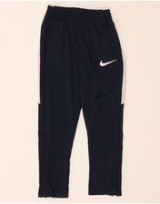 NIKE Boys Tracksuit Trousers 6-7 Year Large Navy Blue Colourblock CR32