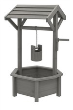 Outdoor Wooden Wishing Well with Hanging Bucket & Flower Pot – Garden Decor