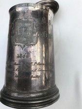 Antique lidded pewter tankard by James Dixon presented in 1864