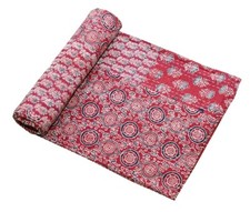 Art Kantha Twin Quilt Geometric Print Reversible Blanket Cotton Bohemian Throw