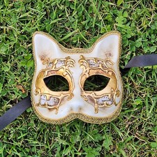 Genuine Italian Venetian Handmade Cat Face Mask Masquerade Roleplay Cosplay Gold