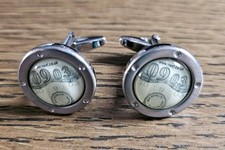 NEXT SILVER COLOUR CAR ROAD TAX DISC CUFFLINKS 30 09 2003 DATED (WITH BOX, USED)