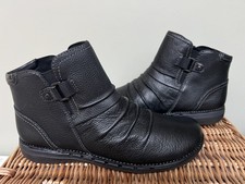 LADIES NEW BLACK LEATHER CLARKS UNSTRUCTURED UN LOOP TOP BOOTS, UK 6E