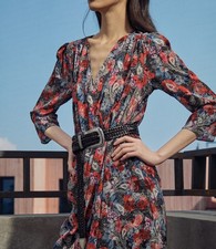 The Kooples Silk Wrap Mini Dress UK12 – Red and Blue Paisley Print RRP £345