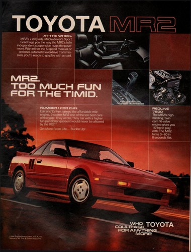 1986 print toyota mr2 retro - ad,