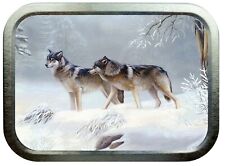 Winter wolves  2oz Silver Tobacco Tin, Airtight sealed Tobacco Tin