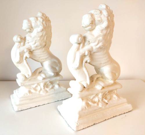 Pair vintage stone lion - of,