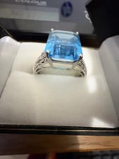 Sterling Silver Aquamarine & White Fashion Dress Ring Size L