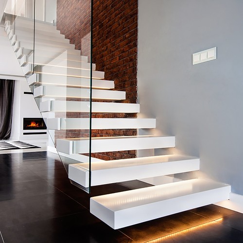 White corian staircase - white, solid