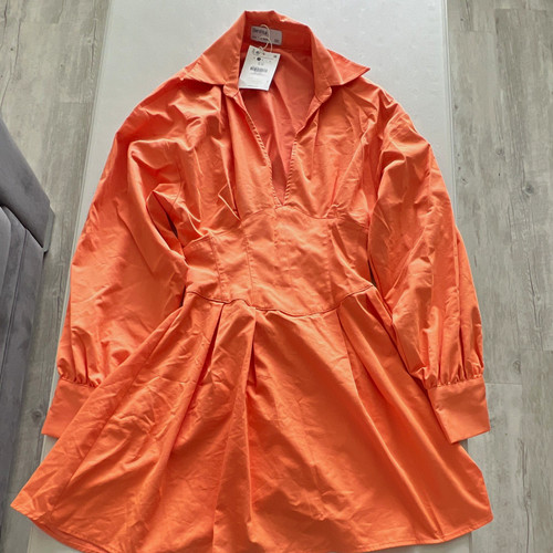 Bershka orange shirt dress - bershka,