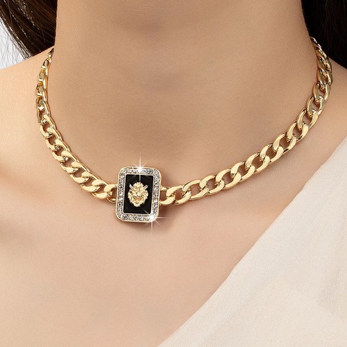 Ladies gold lion head crystal - lion,