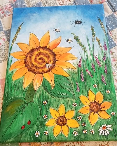 Sunflowers bees painting on - sunflowers,