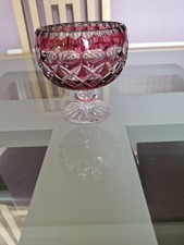 Vintage Royal Ruby Cranberry Lead Crystal Cut Glass Footed Bowl