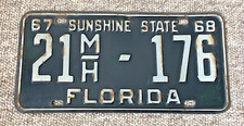 1960's Vintage US License Plate Florida Winnebago Registration Number 21 MH 176