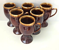 70`s Hull Studio Pottery set 6 Goblets 15 cm Tall Brown Glaze Drip.