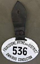 Folkstone Hythe & District Omnibus Enamel Tram Licence Conductor Badge No 536