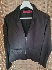 Boohoo black silver zip short stretch blazer jersey UK 10 Lightweight