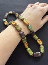 Vintage Autumnal Coated Speckled Glass Bead Beaded Brown Green Yellow Necklace