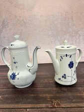 Pair Of 2 Blue & White Coffee / Tea Pots Royal Worcester Floral