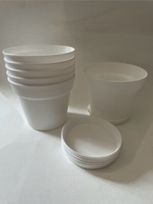Set of 6 White Plastic Pot Planters with Tray 4in tall