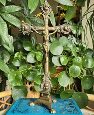 Antique Brass Crucifix Cross Inri Free Standing Home Altar Christianity French
