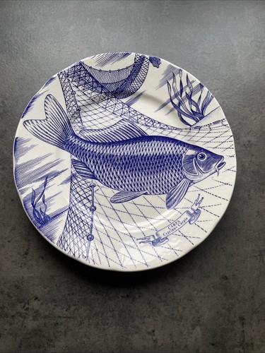 Blue and white fish ironstone - blue,