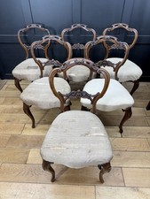 Antique Victorian Balloon Back Dining Chairs – Set of 6 – Carved Walnut
