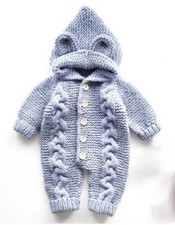 CABLE HOODED ROMPER KNITTING PATTERN TEDDY, OR, BUNNY EARS 0-3 / 3-6MNTH #52/52a