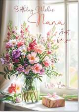 Doodlecards Nana Birthday Card Flower Bouquet and present